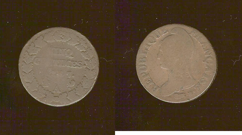 5 centimes Dupre 1799 Paris VG/F+